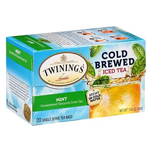 Twinings Twinings Cold Brewed Iced Tea - Mint Flavored Green Tea with Peppermint Leaves, Caffeinated Green and Black Tea Extracts, Unsweetened Cold Brew Tea Bags Individually Wrapped, 20 Count