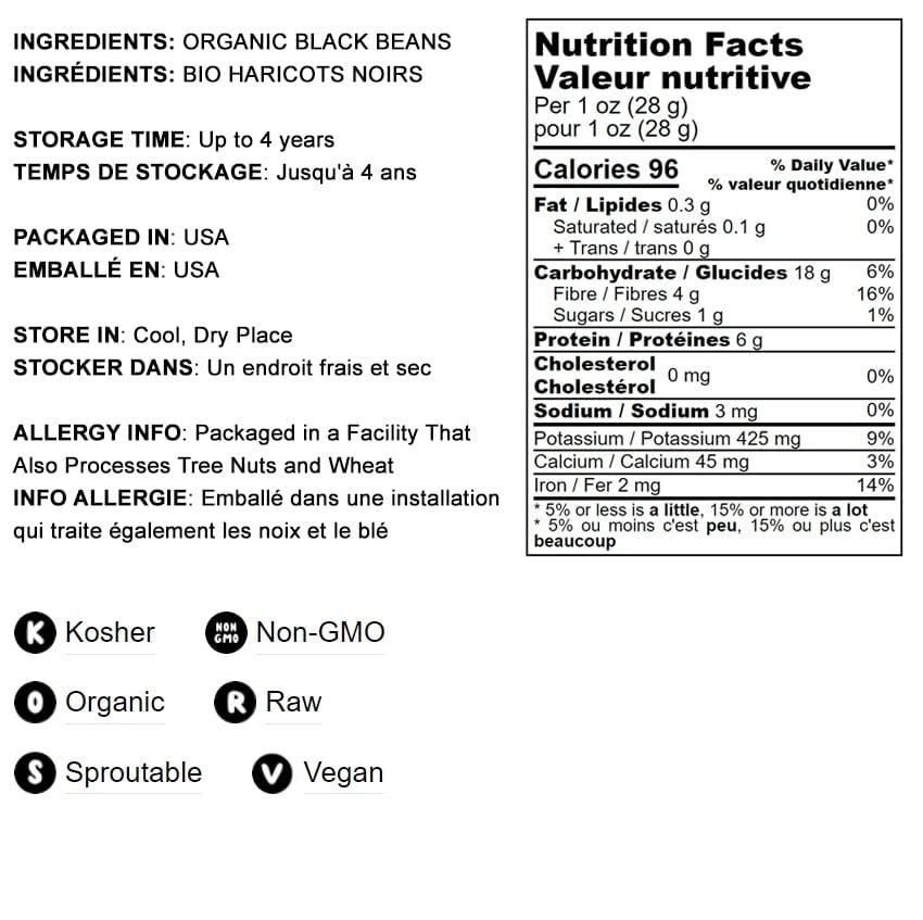 Food to Live Food to Live - Organic Black Beans, 25 Pounds Non-GMO, Whole Dried Beans, Sproutable, Vegan, Kosher, Bulk. Great Source of Plant Based Protein, Fiber. Great for Bean Soup, Salads, Chili.