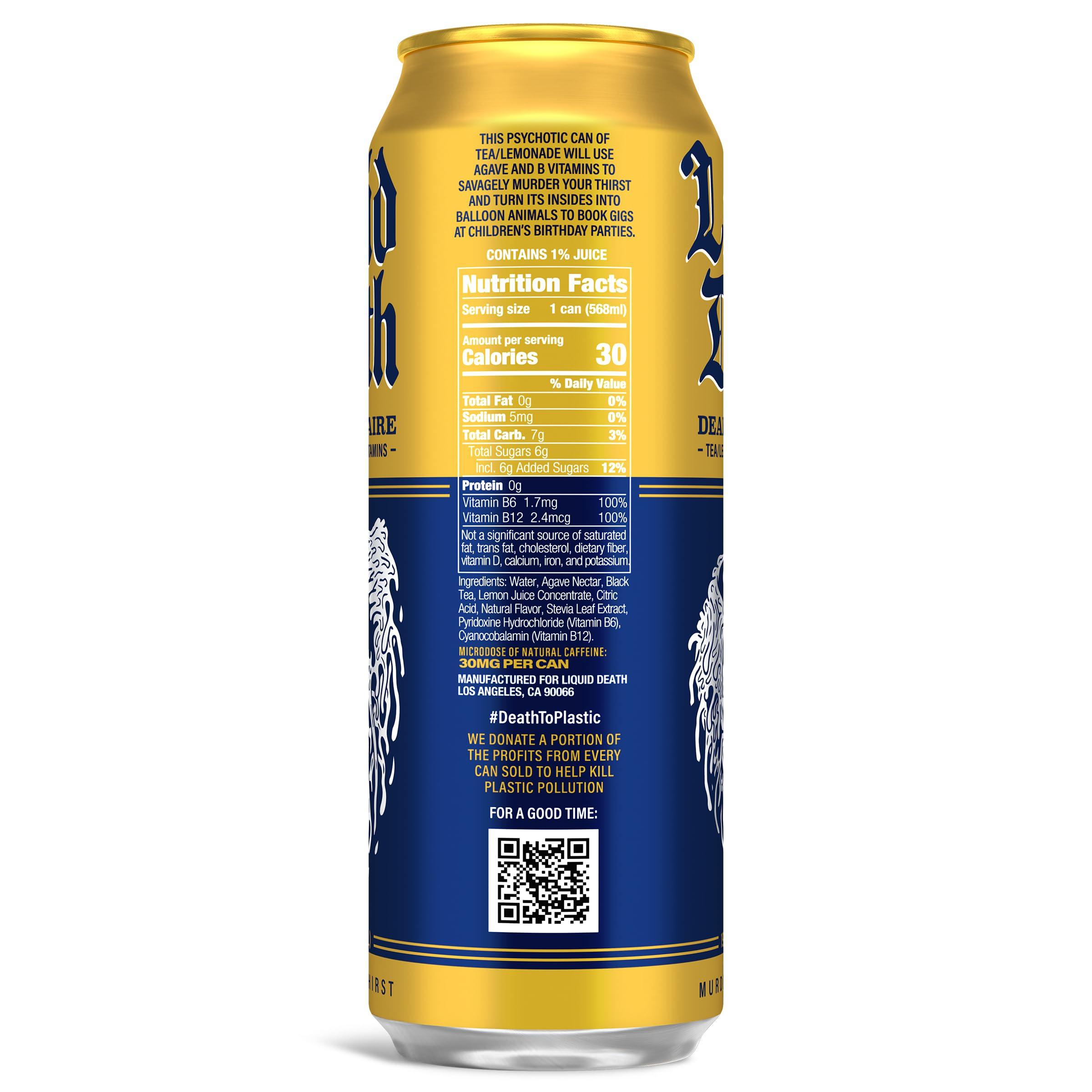 Liquid Death Liquid Death, Dead Billionaire Iced Tea, 8-Pack (King Size 19.2oz Cans), Half Lemonade Half Black Tea Sweetened With Real Agave, B12 & B6 Vitamins, Low Calorie & Low Sugar