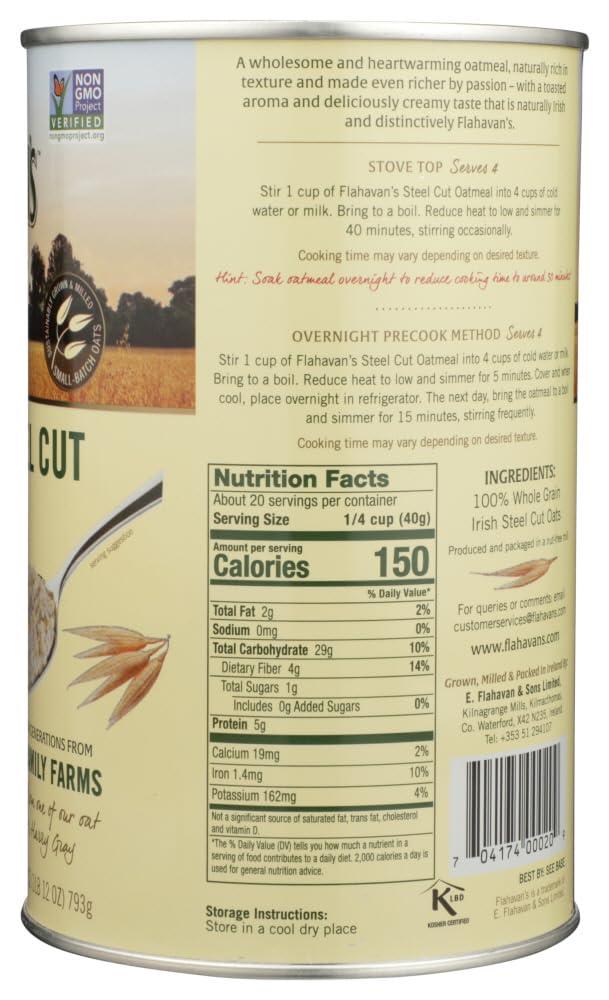 Flahavan's Flahavan's Irish Steel Cut Oatmeal Tin, 28 Ounce (Pack of 2)