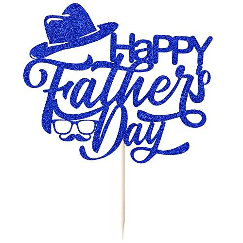 Kaoenla Father\'s Day Cake Topper-Happy birthday dadHappy Father\'s Day Best Dad Ever cake Topper The Men Birthday Party Picks for Cake Decorations Toppers (Blue)