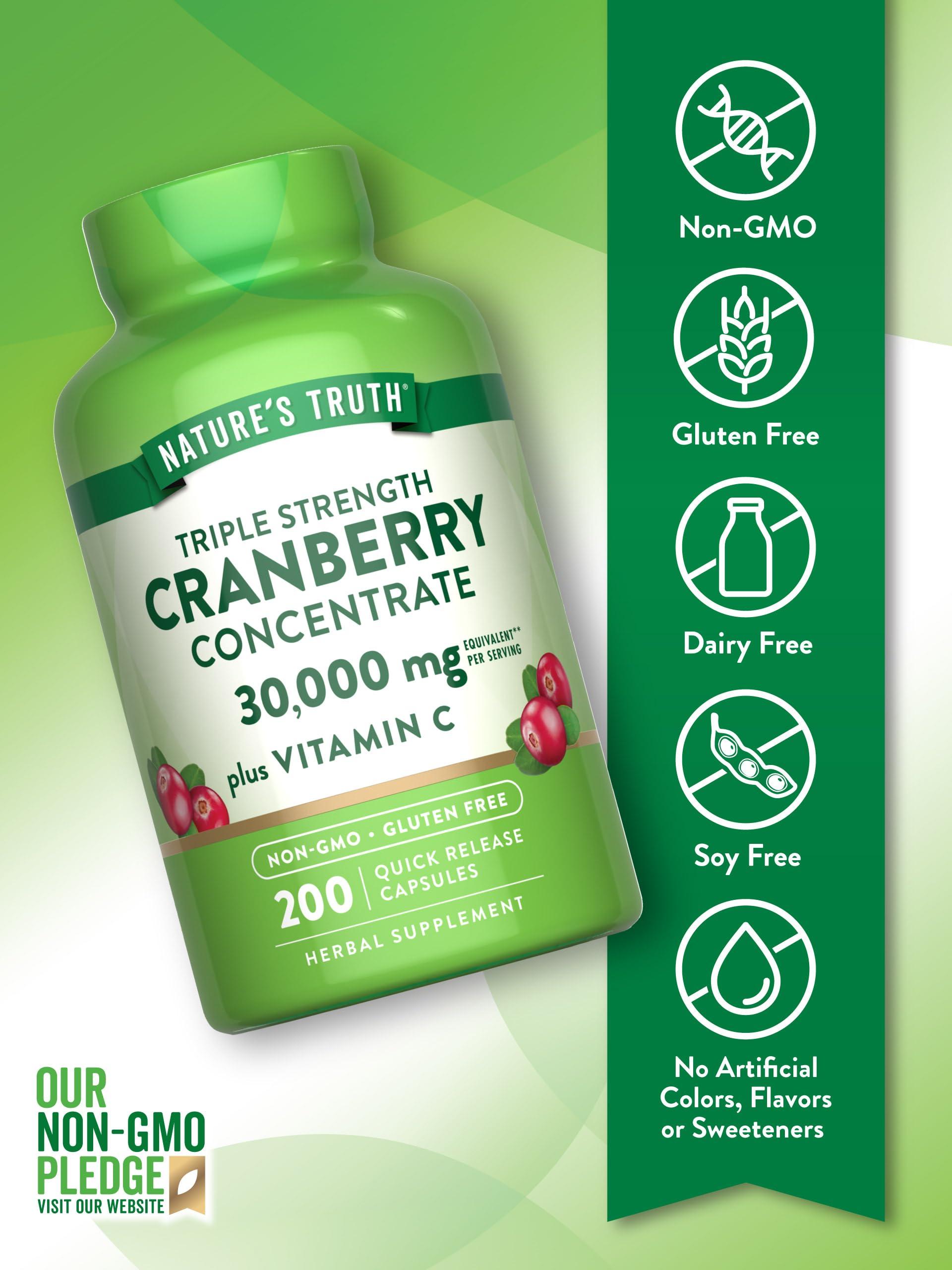 Nature\'s Truth Nature\'s Truth Cranberry Concentrate Plus Vitamin C Pills | 30,000mg | 200 Quick Release Capsules | Non-GMO & Gluten Free Supplement