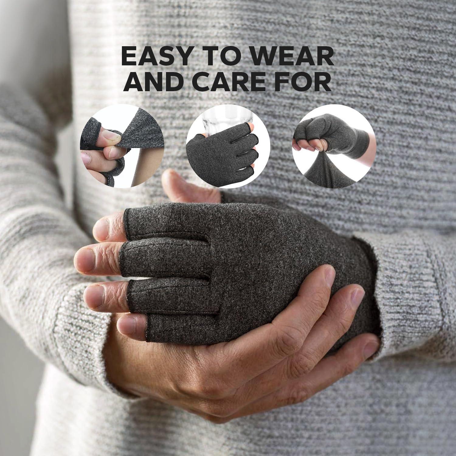 BraceBull Fingerless Compression Gloves (1 Pair), Cotton Arthritis Gloves Women Men, Arthritis Pain Relief Gloves, Hand Compression Gloves Arthritis for Carpal Tunnel, Rheumatoid, Tendonitis (S, Grey)