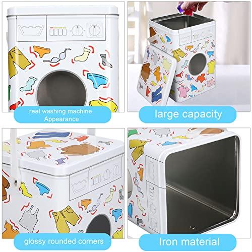 Pssopp Metal Laundry Powder Tin, Laundry Powder Detergent Storage Box Washing Machine Appearance Washing Powder Tablet Storage Container
