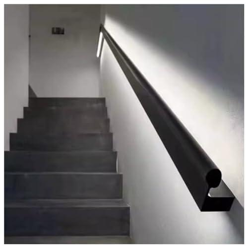 Sxlawesom LED Handrail Kit with Staircase Light, Handrail Wall Mounted Hand Railings, Aluminum, with 2 Flush Endcaps (Color : Black, Size : 47.3\"/1.2m)