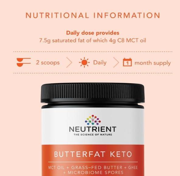 Neutrient The Science of Nature Neutrient Butterfat Keto MCT Oil Powder | with Coconut Sourced MCT Oil & Ghee with Grass Fed Butter | Delicious Morning Keto Coffee Creamer for Ketosis Support | Fuel for Body & Brain