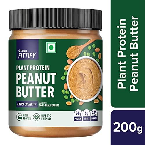 BBRATS BBRATS Saffola Fittify Plant Protein Peanut Butter | Extra Crunchy | High Protein | No Added Sugar | Control Diabetes | Keto Diet | 100% Real Peanuts | 200g