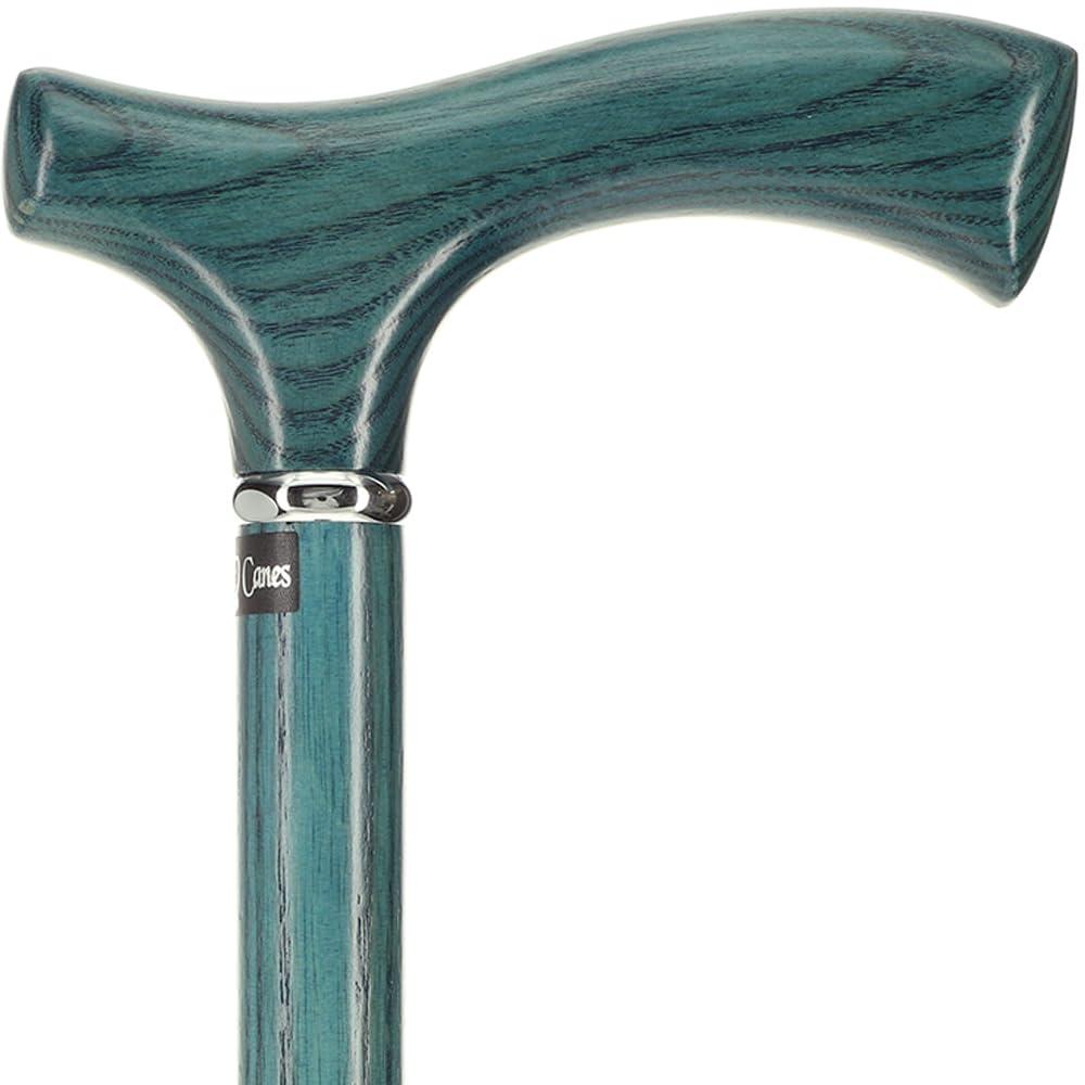 Royal RC Canes Blue Denim Frtiz Handle Walking Cane with Ash Wood Shaft and Silver Collar
