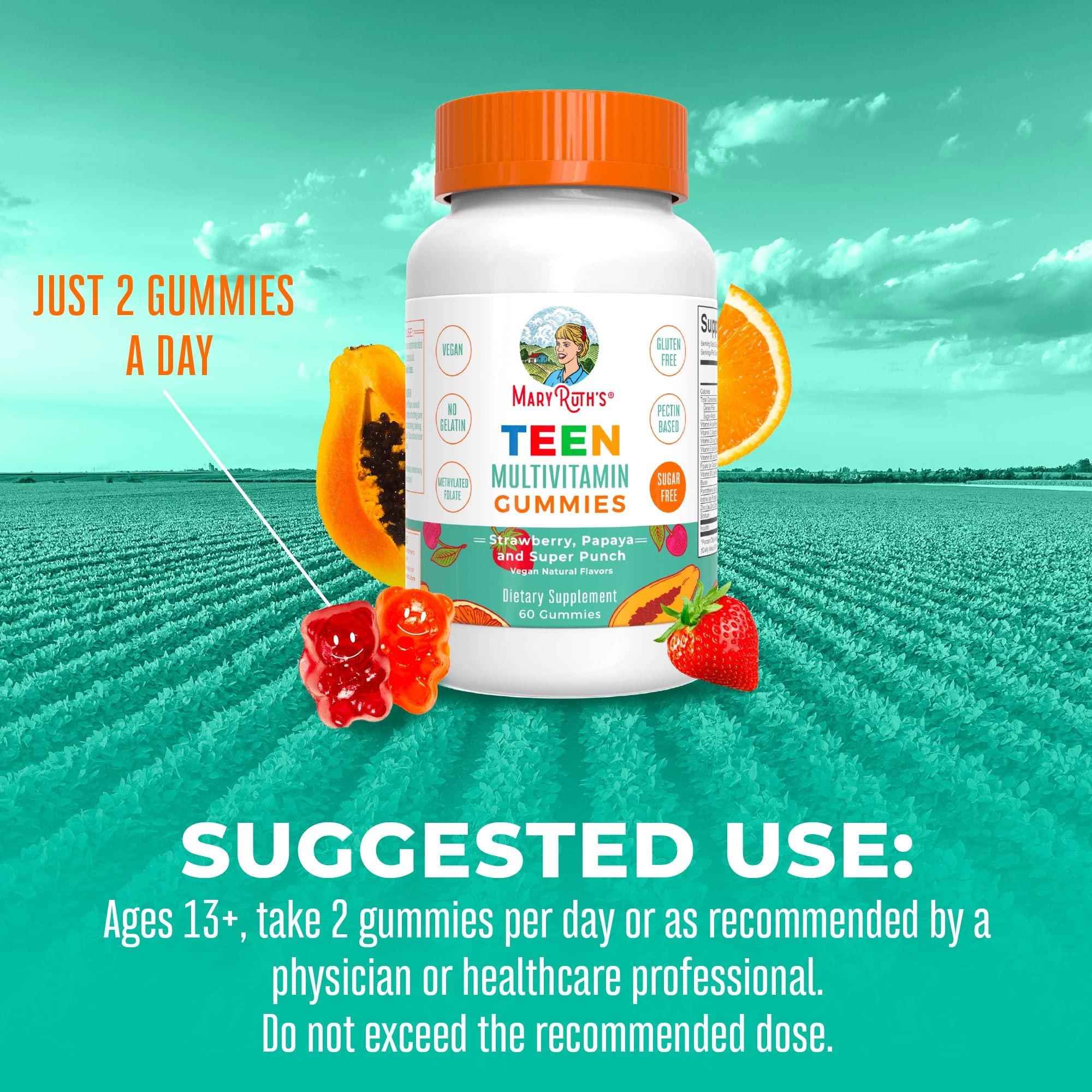 MaryRuth Organics MaryRuth Organics Multivitamin for Teens | Teen Multivitamin Multimineral Gummies with Vitamin B, C, D and E, Biotin, Zinc | Teen Vitamins | Vegan | Sugar Free | Gluten Free | 60 Count