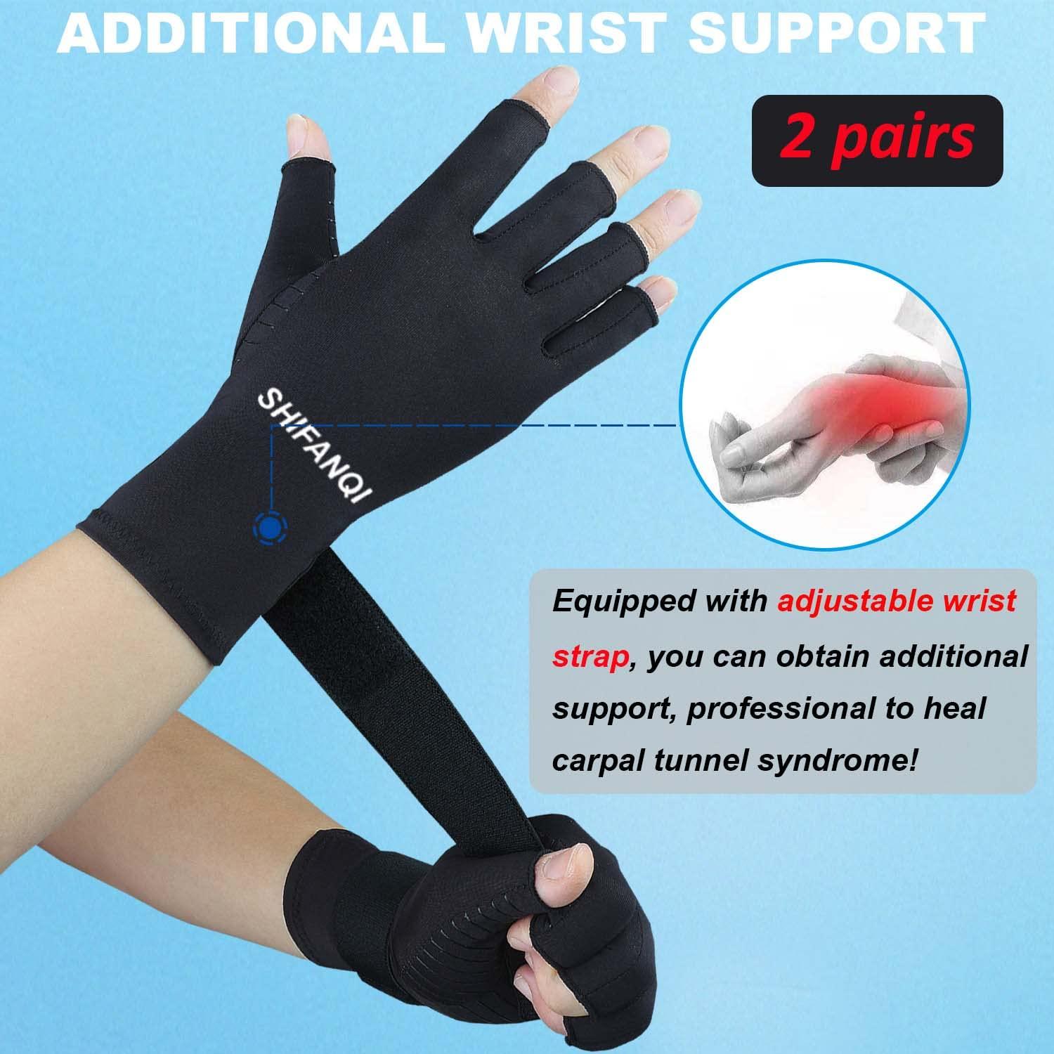 SHIFANQI 2 Pairs Copper Arthritis Compression Gloves Women Men for Carpal Tunnel, RSI, Joint Pain, Swelling, Tendonitis Relief, Fingerless Arthritis Gloves for Computer Typing, Work, Sleeping (SMALL/MEDIUM)