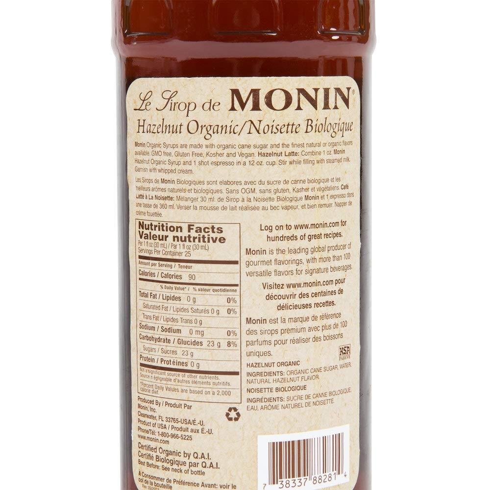 Monin Monin - Organic Hazelnut Syrup, Nutty Taste of Caramelized Hazelnut, Natural Flavors, Great for Mochas, Lattes, Smoothies, Shakes, and Cocktails, Non-GMO, Gluten-Free (750 ml)