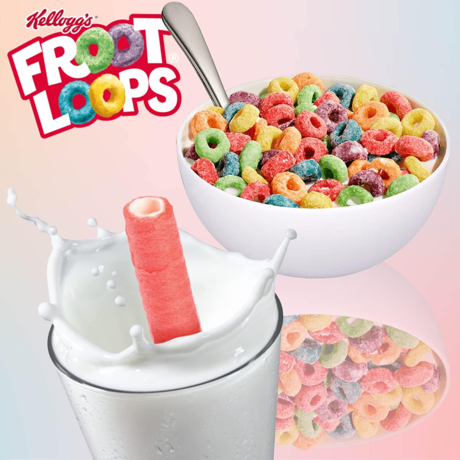 Needzo Froot Loops Cereal Straws, Edible Straw Alternatives for Milk, Nostalgic Breakfast Treat, Pack of 3, 5 Count Each