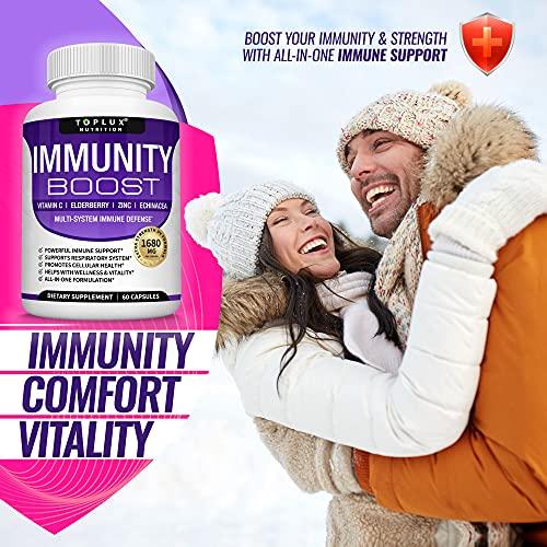 Toplux 10 in 1 Immunity Boost Immune Support Supplement – 1650mg Made with Elderberry, Vitamin C, Zinc, Echinacea & Probiotics for Immune System Booster, Support Healthy Respiratory System, 2x 60 Capsule