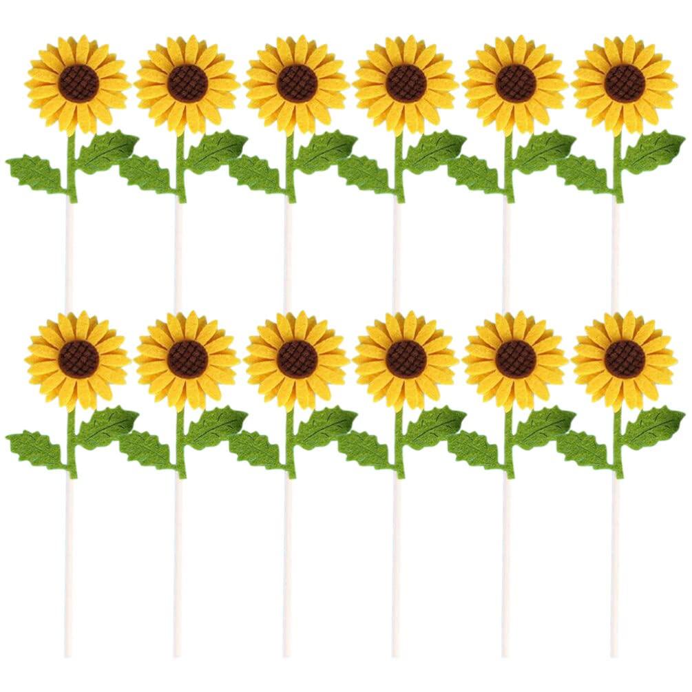 EXCEART EXCEART 12pcs Cute Sunflower Cupcake Toppers Summer Party Fruit Picks Luau Cocktail Pick Hawaiian Toothpicks Cake Decorations for Birthday Baby Shower Supplies