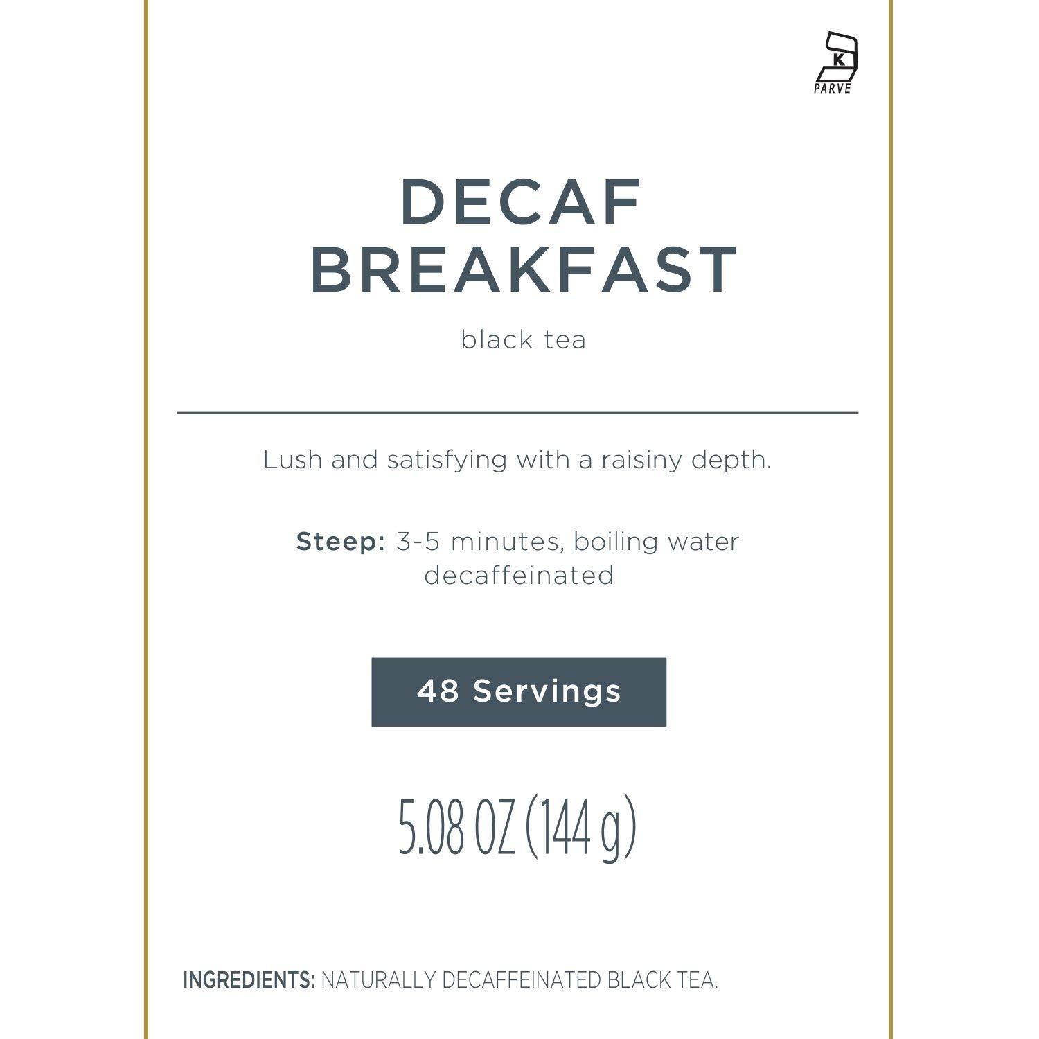 Tea Forte Tea Forte Decaf Breakfast Black Tea Event Box, Bulk Pack of 48 Pyramid Infuser Tea Sachets for All Occasions