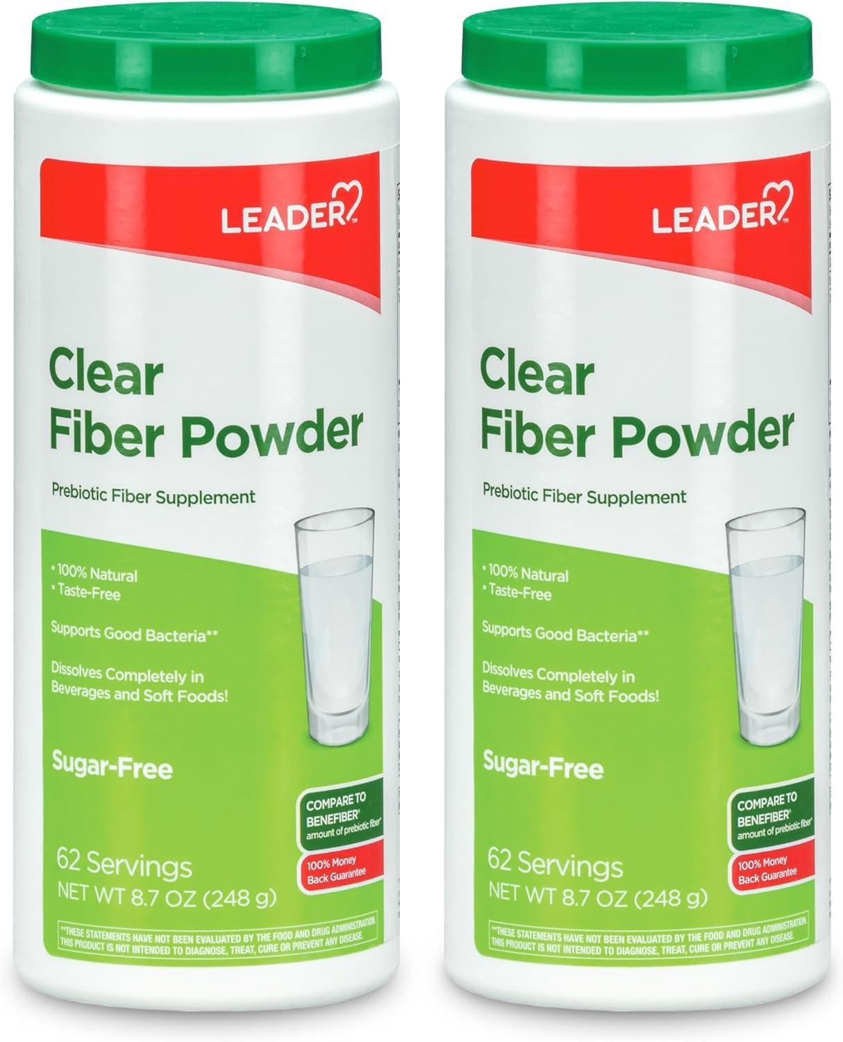 Leader Leader Prebiotic Fiber Supplement Powder for Digestive Health, 100% Natural Daily Fiber Powder, Sugar-Free, Taste-Free, Gluten Free, Non-GMO, Unflavored (Pack of 2)