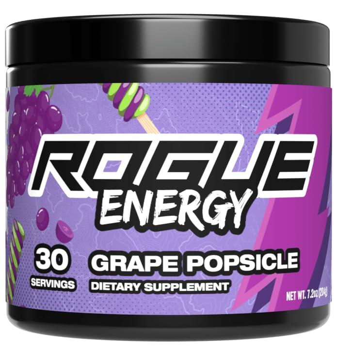 Rogue Energy Rogue Energy Drink Powder for Long Gaming Hours - Gaming Energy Powder for Mental Focus - Sugar & Gluten Free - Gaming Supplement with Caffeine & Vitamins - Made in USA (Grape Popsicle - 30 Servings)