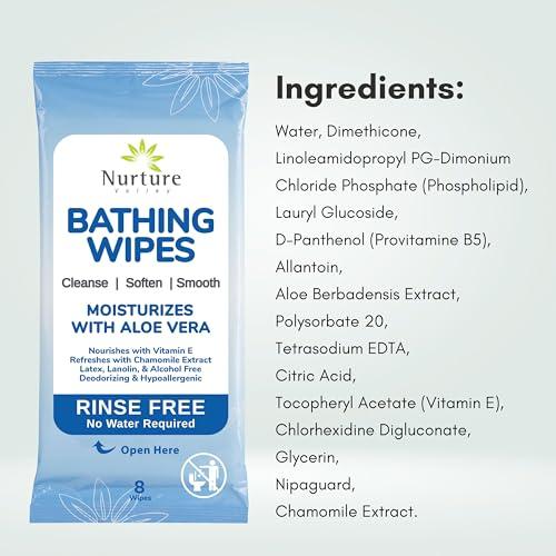 Nurture Valley Nurture Rinse Free Bathing Wipes for Adults w/Aloe | Waterless Cleansing for sensitive skin | Disposable Adult Body Bath Wet Wipe for Disabled Bedridden | 64 wipes