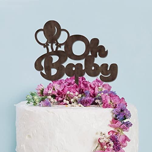 sanxnjana Wooden Baby Shower Baby Baptism Cake Topper Oh Babies Decorative Rustic Wood Cake And Cupcake Topper Cake Decoration for Newbaby Welcome Party Photo Booth Props Baby Birthday Party Decorations