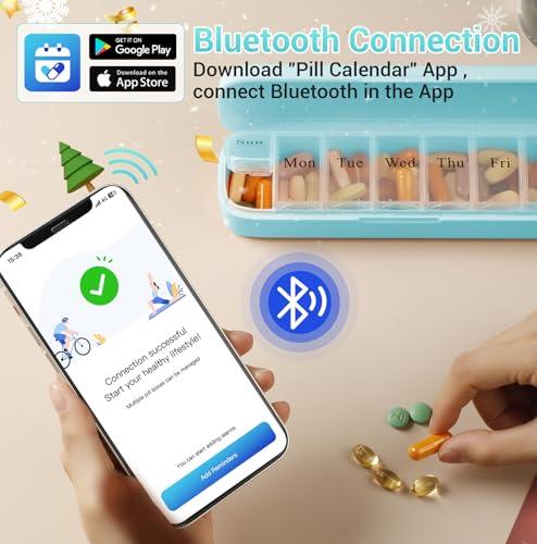 Daviky Daviky Smart Pill Organizer with Alarm, Bluetooth Daily Once a Day Pill Box 7 Day with APP, Weekly Travel Pill Case, Portable Pill Reminder for Medicines, Supplements and Vitamins(Green)