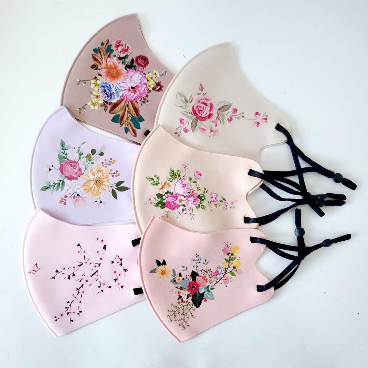 OMG Decor OMG Decor Reusable and Washable Face Masks,Adjustable Ice Silk Cloth Mask,Beautiful Flower Pattern Cloth Face Mask,Pack of 6,S7