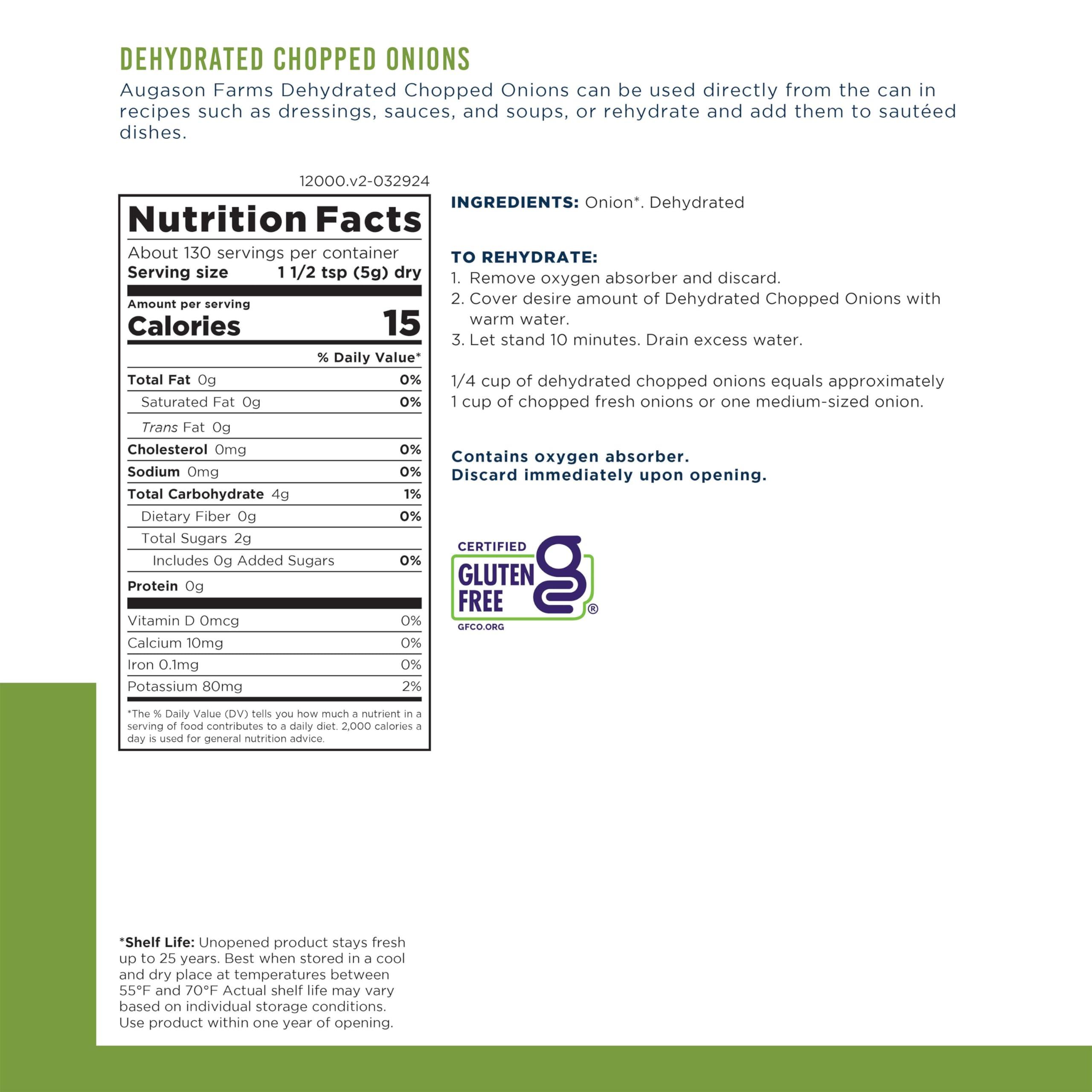 Augason Farms Augason Farms Dehydrated Chopped Onions Can, Emergency Food Supply, Everyday Meals, 130 Servings