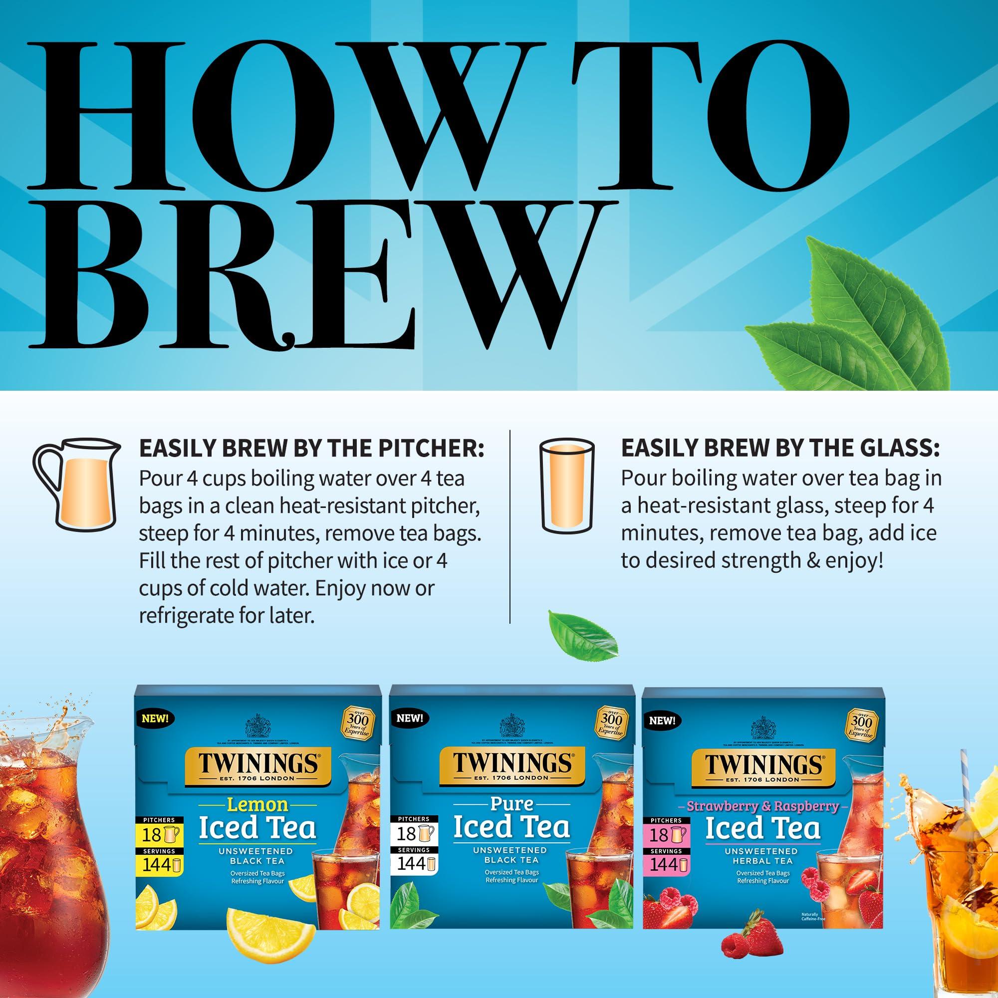 Twinings Twinings Iced Tea 3 Pack Variety Bundle (Black, Lemon Black, and Strawberry & Raspberry) 72 Count (Pack of 3), Makes 36 Pitchers or 432 Servings, Unsweetened, Caffeinated