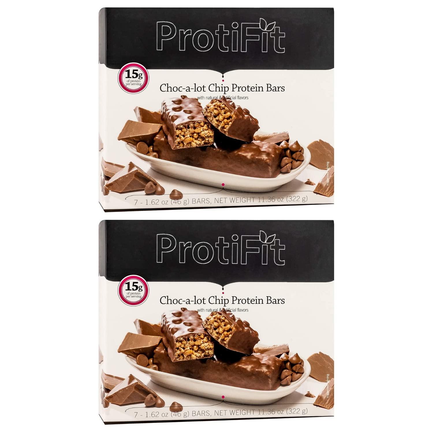 PROTIFIT PROTIFIT - Low Calorie Choc-A-Lot Chip Protein Bar 2 Pack, High Protein, 15g Protein, Low Carb, Low Sugar, Ideal Protein Compatible, 7 Servings Per Box, (2 Pack)