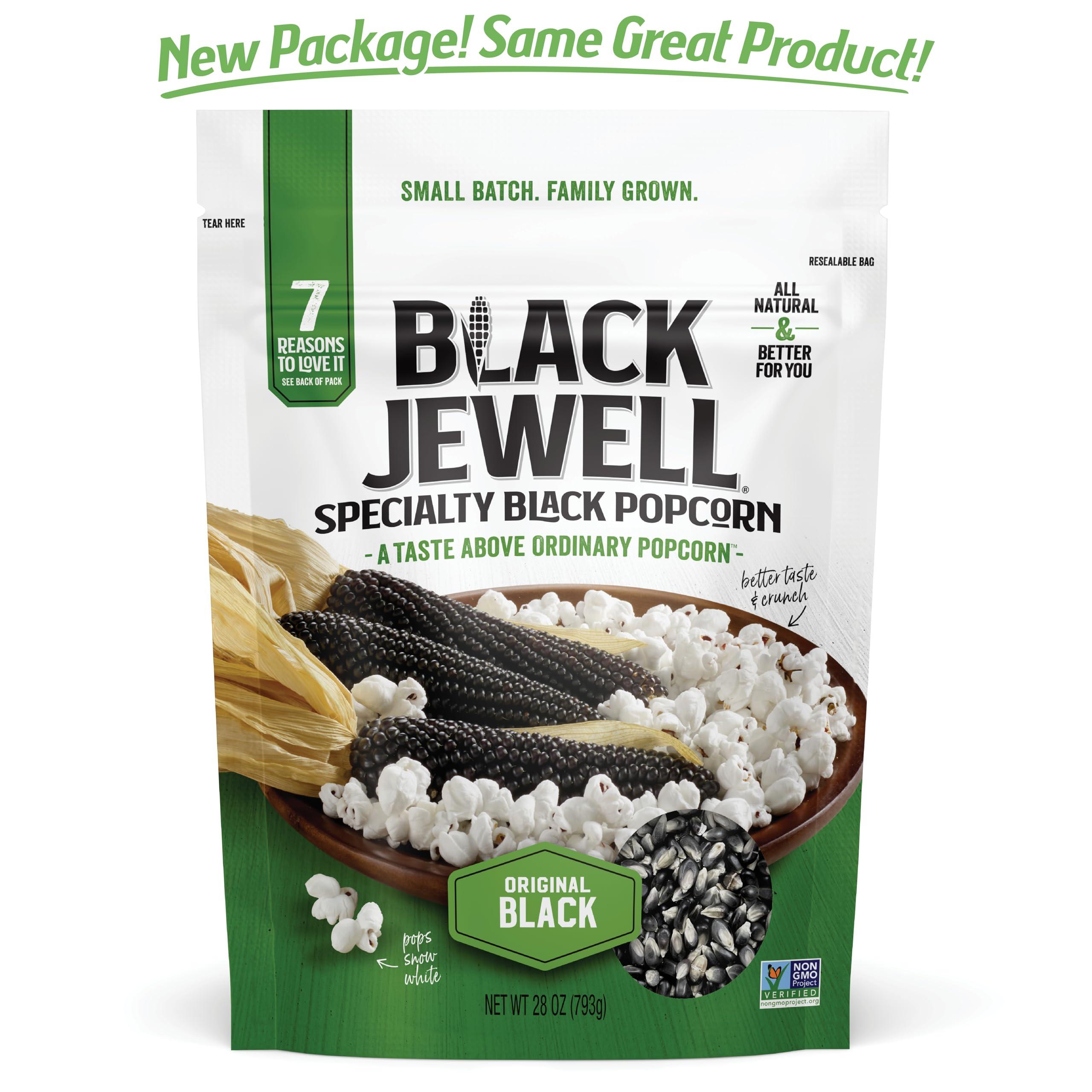 Black Jewell Black Jewell Hulless Popcorn, Original Black Kernels for Popping. Pops White, Non-GMO, Heirloom, All Natural Snack with Antioxidants, Whole Grain, Gluten Free, Gourmet, Vegan, 28.35oz (Pack of 2)