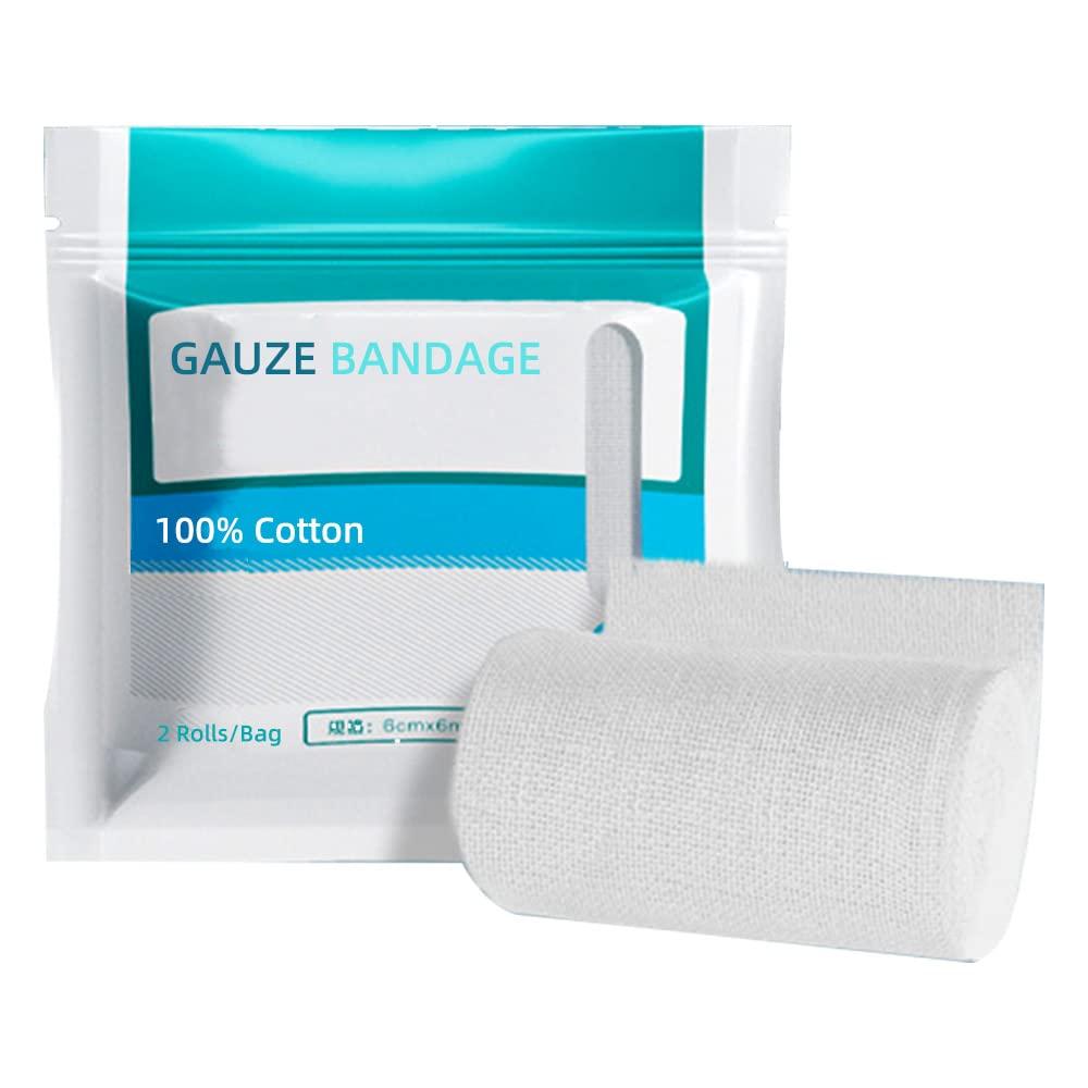 Bolesen Gauze Bandage Roll 6CM*6M 100% Cotton Gauze Rolls Bandages for Primary Wound Dressing Support 10 Rolls (Pack of 5)