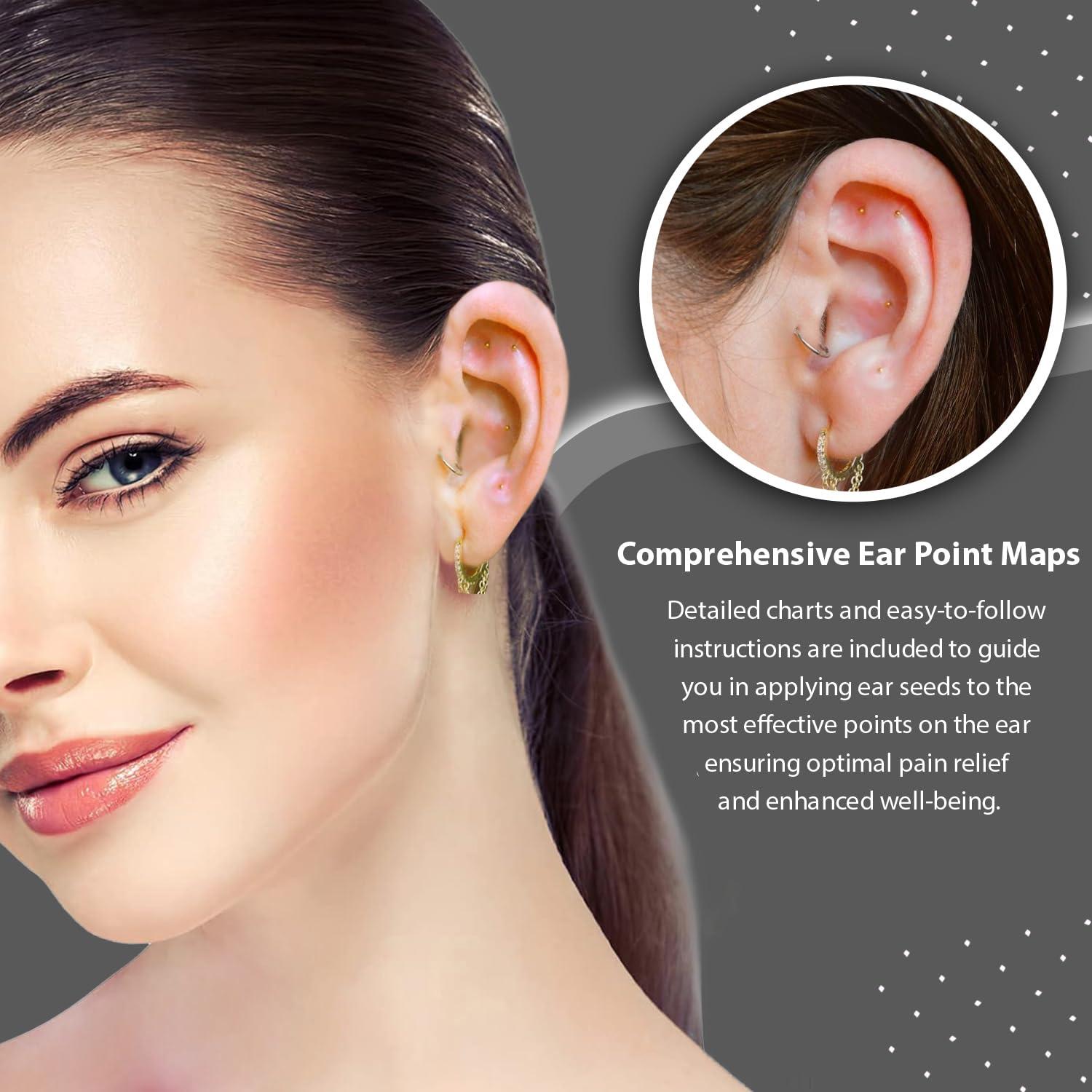 Vie Healing Vie Healing 24k Gold Acupressure Ear Seeds - Reflexology, Ear Seed Chart - Best Ear Seeding Kit - Acupressure Beads - 40+ Solutions & 24k Gold Ear Seeds Acupuncture Kit - Suitable for Adults