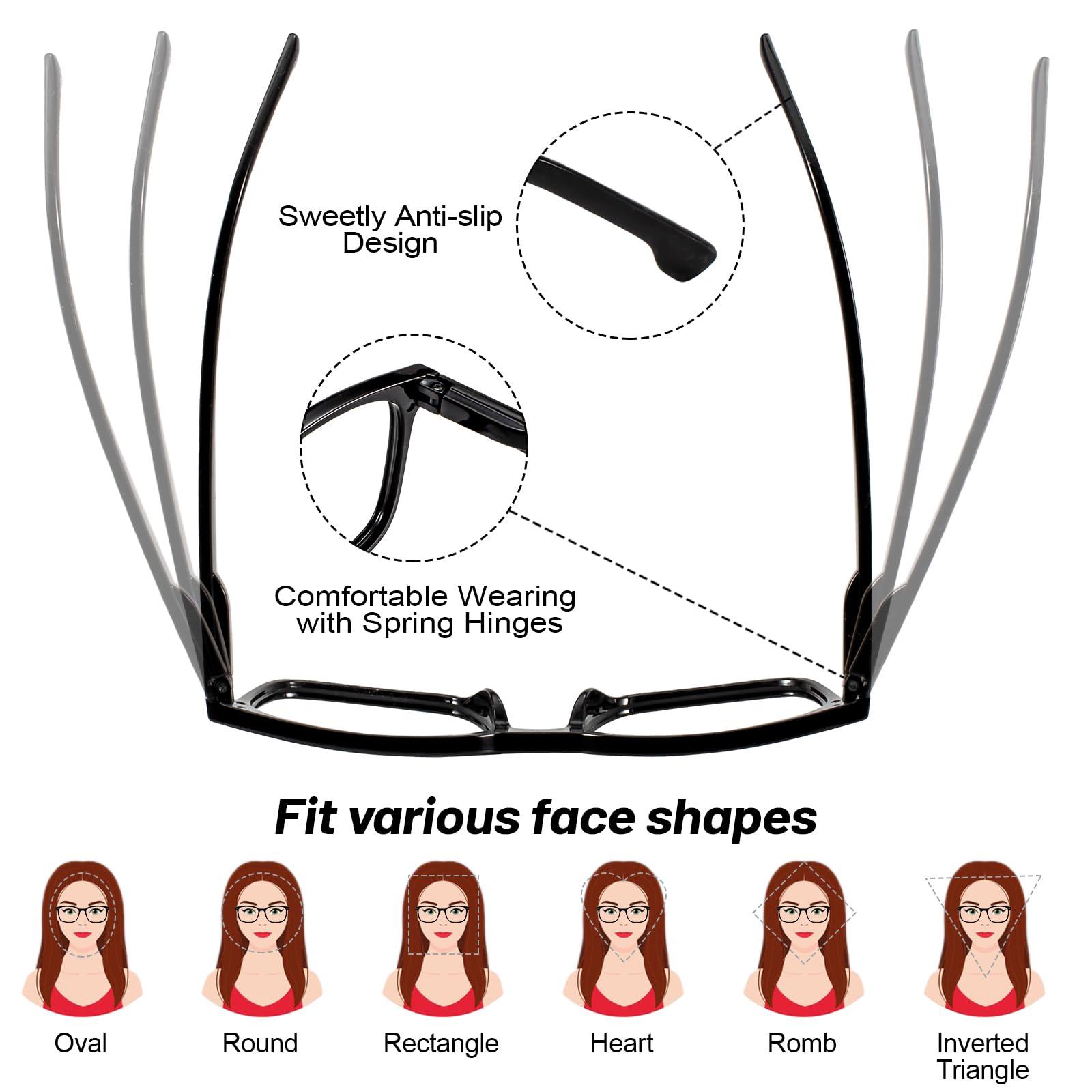 WEMOOTANTS WEMOOTANTS 4 Packs Black Reading Glasses 1.5 for Women Square Large Readers 1.00 1.25 1.50 1.75 2.00 2.25 2.50 2.75 3.00 3.50 4.00