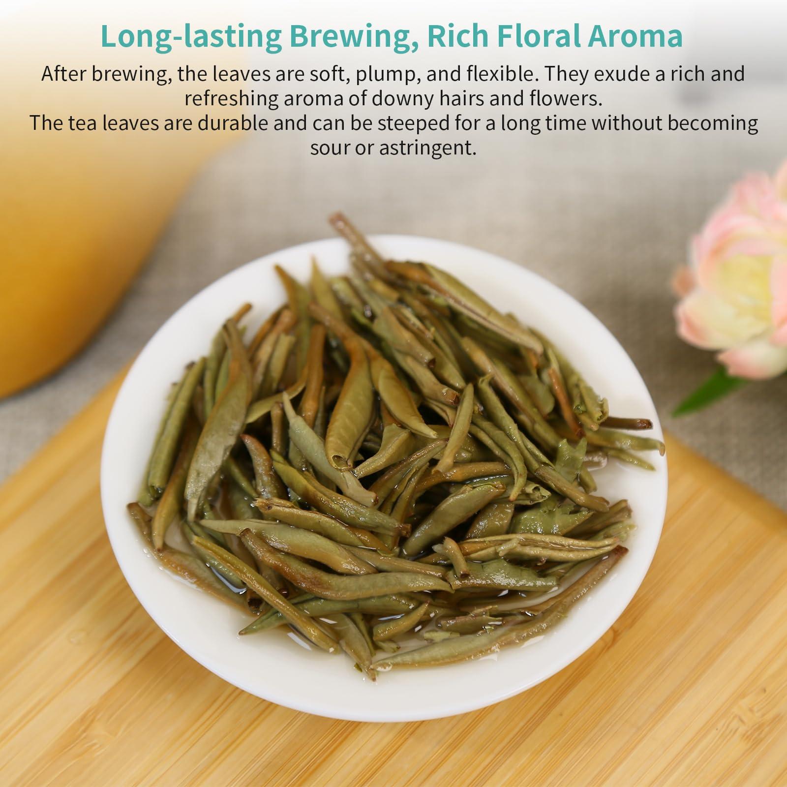 Yuexi Yuexi Silver Needle White Tea Loose Leaf Silver Needle Tea Chinese Tea Yunnan Bai Hao Yin Zhen Chinese White Tea Sweet Taste Honey Flavor 3.5oz/100g