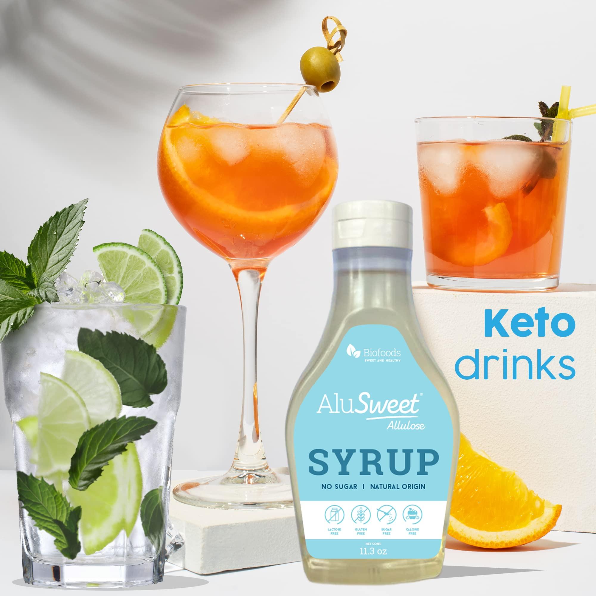 Biofoods Alusweet Alusweet Allulose Syrup Sugar Free Syrup Liquid Allulose Sweetener - 11 fl oz - 1:1 Sugar Substitute, Low Carb and Keto Friendly No Artificial Colors or Flavors, Non GMO, Gluten-Free, Vegan for Cocktails, Coffee, Cold Drinks, And Cooking (2 Pack)