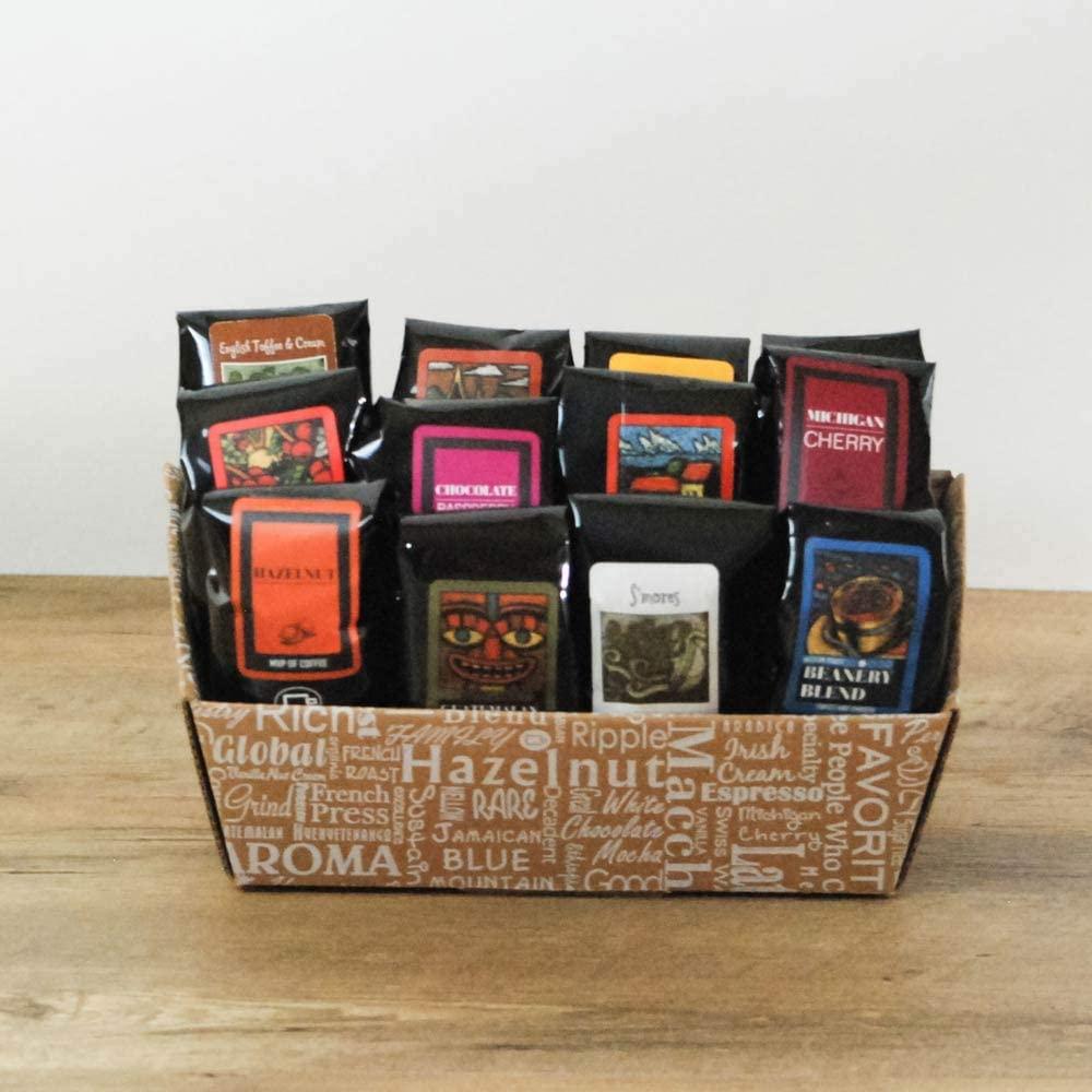 Coffee Beanery Indulgent Coffee Selection Gift Box | 100% Specialty Arabica Coffee | 12 Sample Bags of Medium Roast Ground Coffee