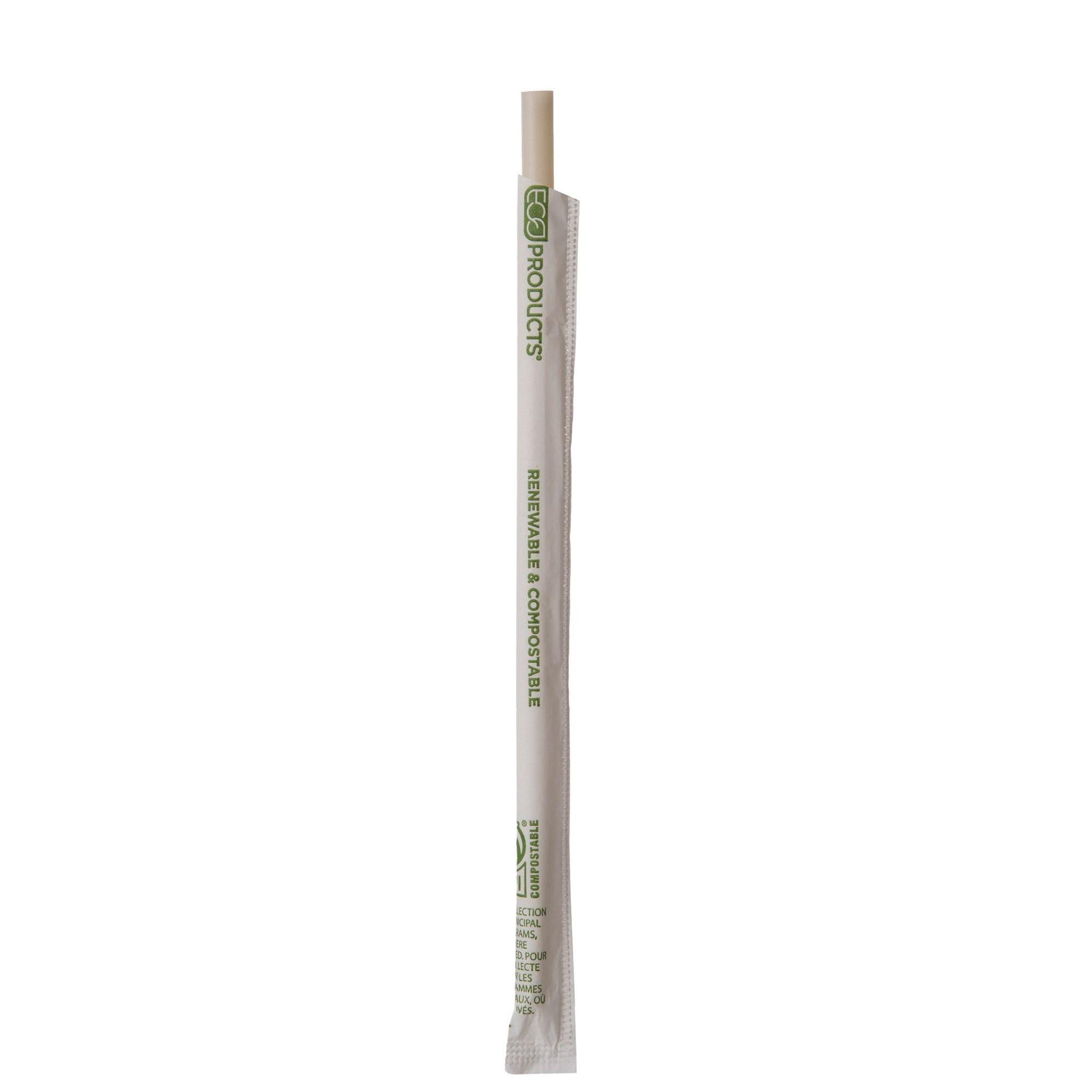 ECO PRODUCTS Eco-Products Compostable Plastic Straws, 10.25\" Long, 7mm Diameter, Case of 1250, Natural White Wrapped Disposable Plant Based PHA Plastic, Standard Sized Drinking Straw, ASTM Compliant, BPI-Certified