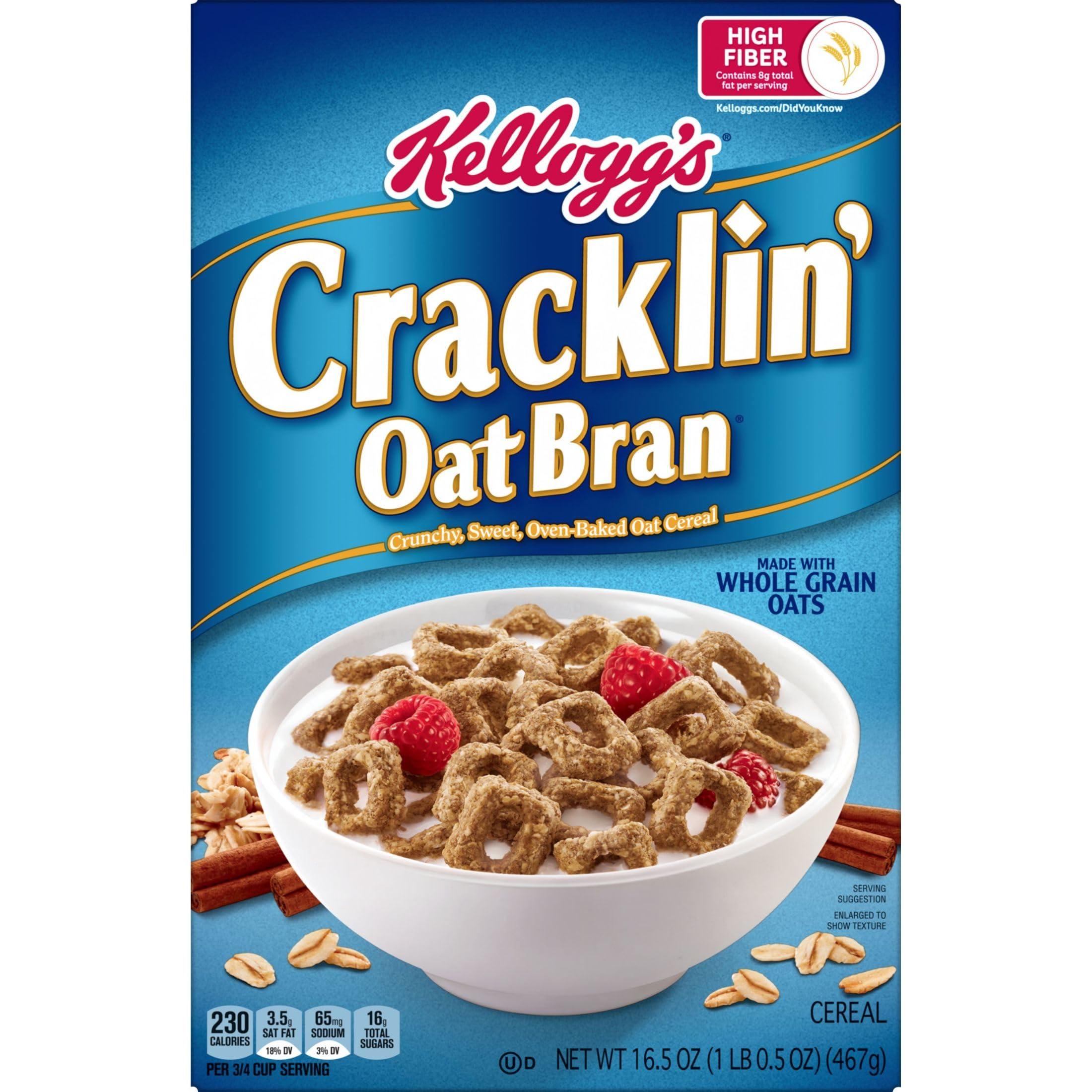 Cracklin\' Oat Bran Kellogg\'s Cracklin\' Oat Bran Breakfast Cereal, Fiber Cereal, Family Cereal, Original (3 Boxes)