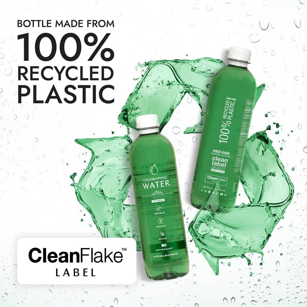 Chlorophyll Water Chlorophyll Water Purified Mountain Spring Water w/Liquid Chlorophyll & Vitamins A, B12, C, D | Plant Based | Antioxidants, Detox Water, Energy Boost, Immune Support 12pk