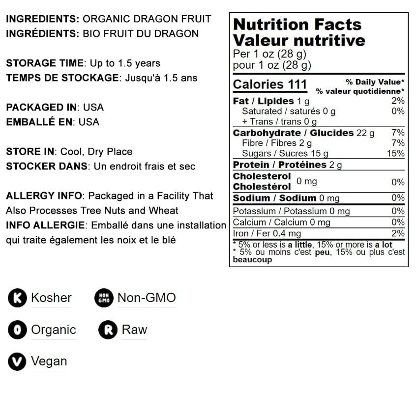 Food to Live Food to Live Organic Dried Red Dragon Fruit, 8 Ounces - Pitahaya, Non-GMO, Kosher, Unsweetened, Unsulfured, Healthy Snack, Bulk