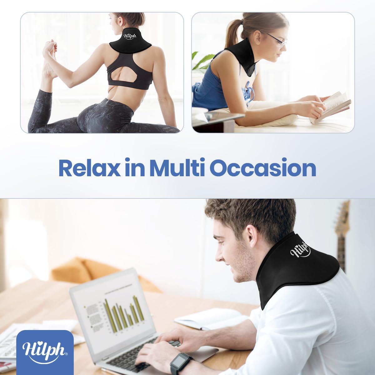 Hilph Hilph Cervical Neck Gel Ice Pack Wrap for Super Snug Fit, Flexible & Comfortable Reusable Hot Cold Therapy for Chronic Neck Pain, Neck Pressure, Sport Injuries, Neck Cervical Surgery (Black)