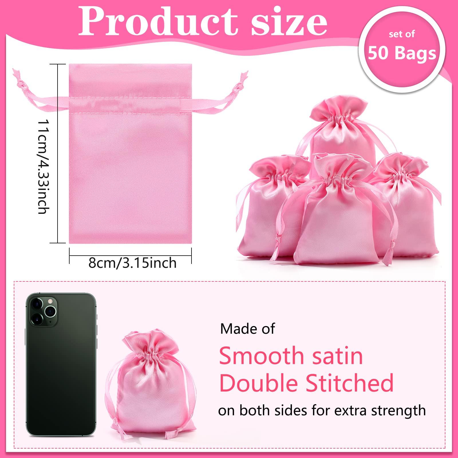 Shappy 50 Pieces 3 x 4 Satin Bags with Drawstring Gift Pouch Mini Jewelry Bags Small Wedding Favor Bags Smooth Soft Satin Fabric Candy Pouches for Baby Shower Decoration (Pink)