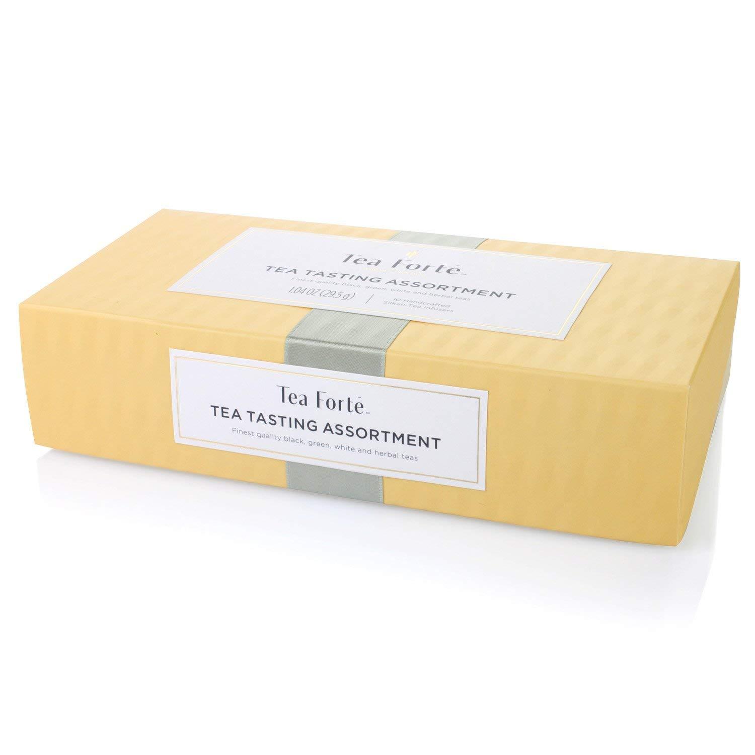 Tea Forte Tea Forte Tea Tasting Assortment Premium Tea Petite Presentation Box, Tea Sampler Gift Set, 10 Count, 1 of Each Variety Individually Wrapped Handcrafted Pyramid Infuser Bags