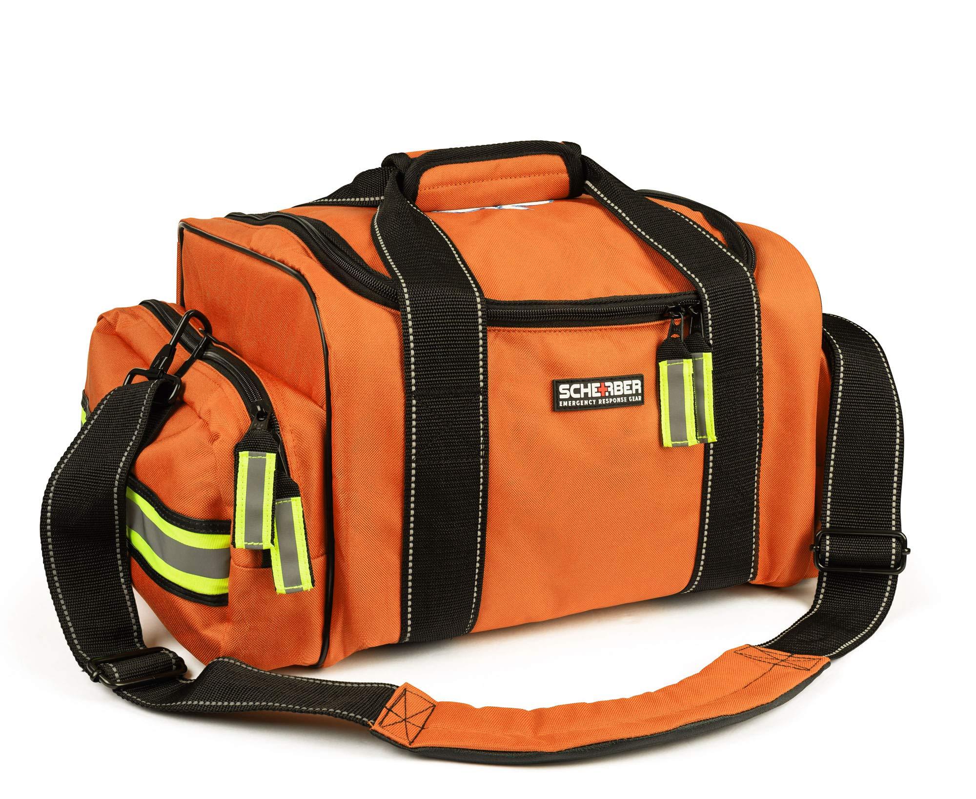 Scherber Scherber Fully-Stocked First Responder Bag | Professional EMT/EMS Trauma & Bleeding Medical Kit | HSA/FSA Approved | CAT Tourniquet, HyFin Chest Seal Israeli Bandage & 250+ First Aid Supplies (Orange)