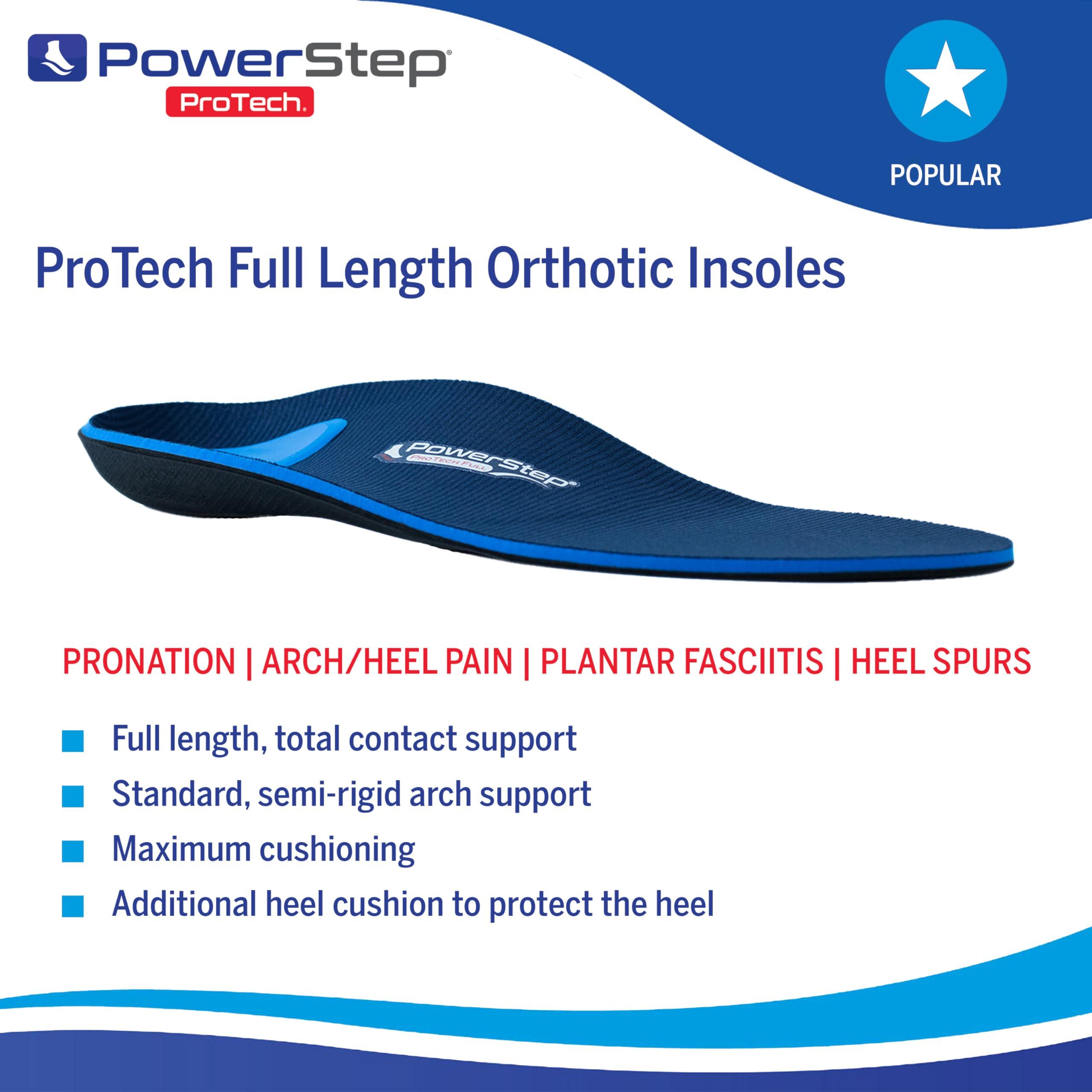 Powerstep PowerStep ProTech Full Length Orthotic Insoles - Medical Grade Arch Support Inserts for Relieving Plantar Fasciitis + Heel Pain - Maximum Cushioning + ShockAbsorb Orthotics (M 10-10.5 W 12)