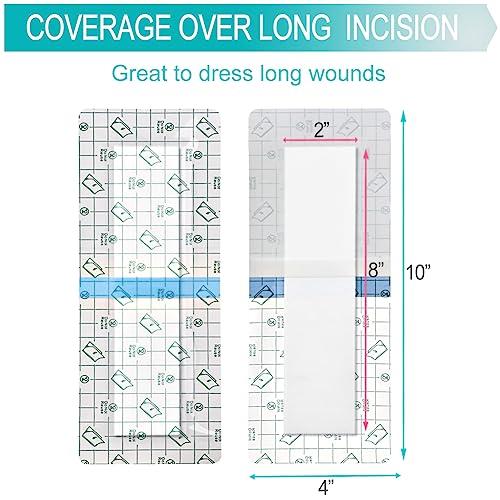EaseCare C-Section Waterproof Abdominal Incision Bandages Post Hysterectomy Tummy Tuck Shower Protector Scar Cover with Protective Pad Patches Island Dressing Tapes Large Wound Care Supplies 4x10 Pack of 25