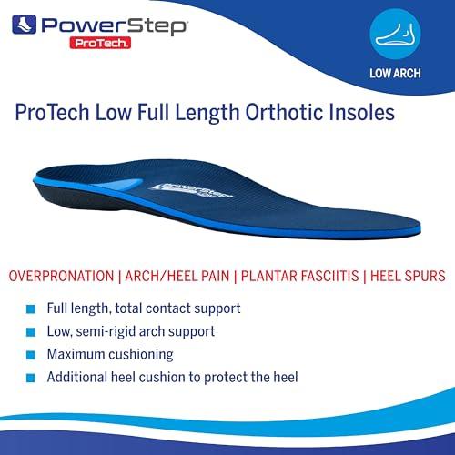 Powerstep Powerstep ProTech Low Arch Orthotic Inserts - Overpronation & Plantar Fasciitis Inserts for Rigid Arch Support - Medial Grade Orthotics for Low Arches + Flat Feet (M 12-13)