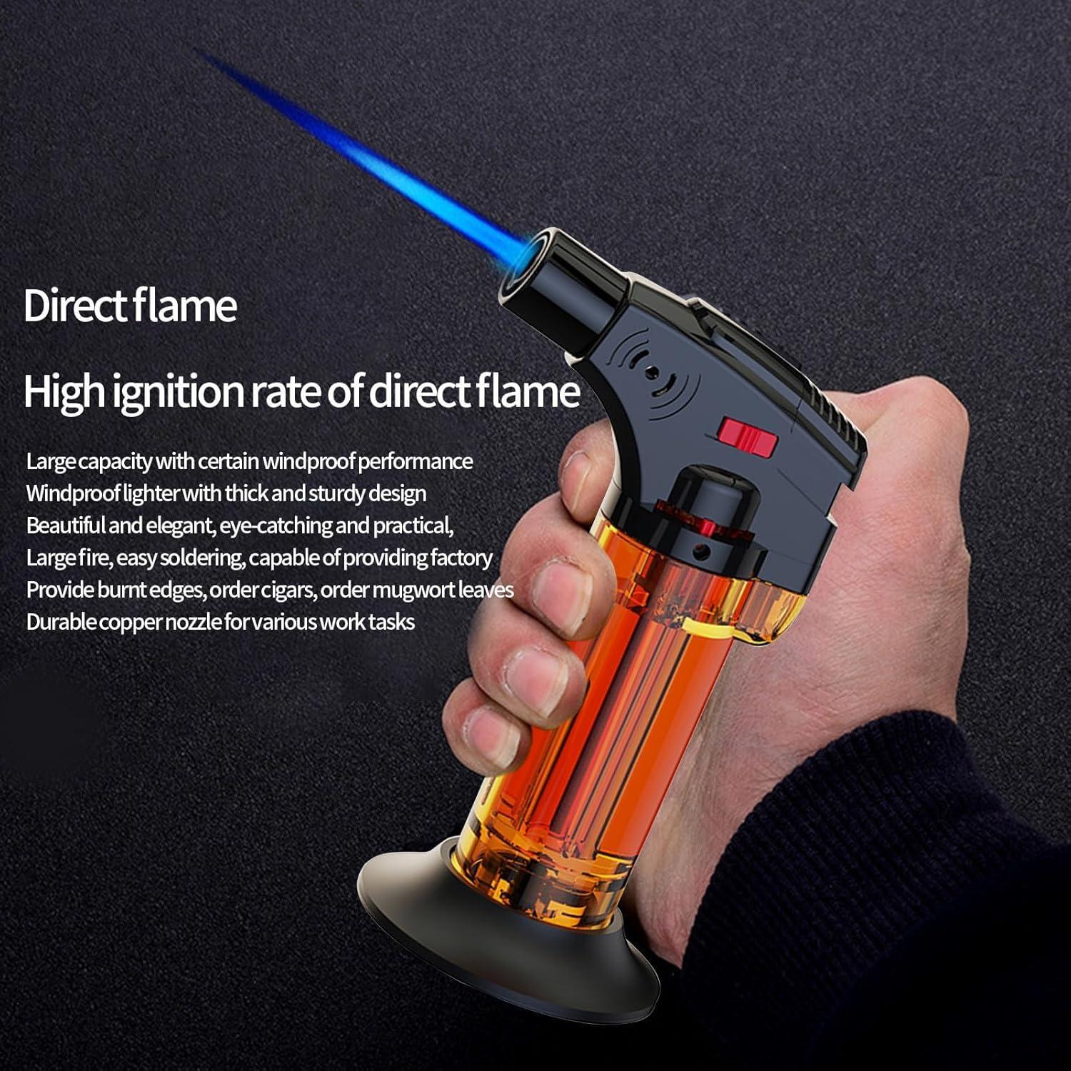 NineLife Basics Butane Torch Lighter, Butane Lighter Refillable, Torch Lighter with Safety Lock and Adjustable Flame, Baking, Gun Torch Lighter for Cooking Food, BBQ, Lighter Torch No Gas Included (Orange)