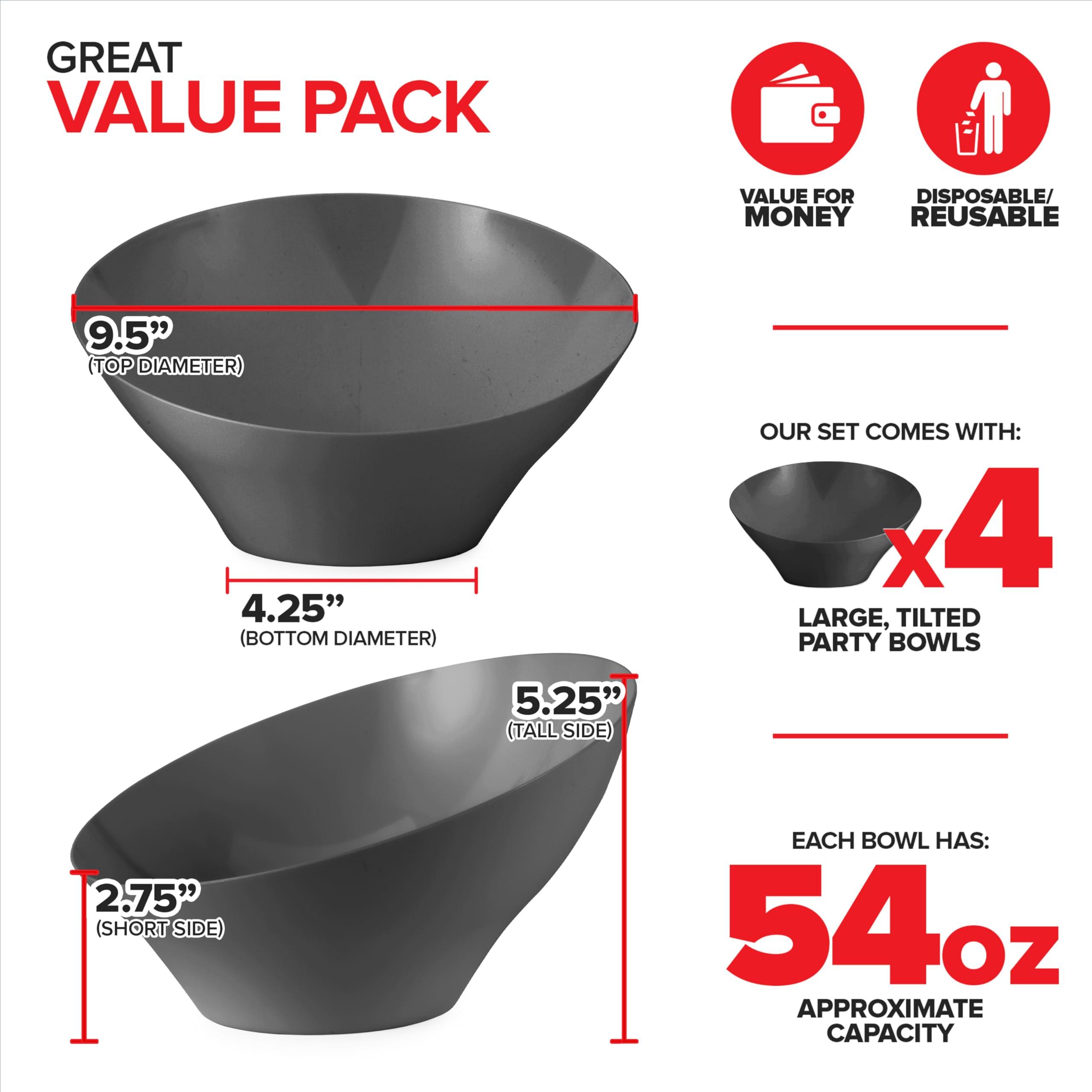 Stock Your Home 54oz Black Plastic Serving Bowls (4 Pack) Large Disposable Snack Bowl Candy Dishes, Buffet Containers, Chips, Popcorn, Snacks, Punch, Salad Bar, Parties, Office Desk, Bridal Shower, Party Supplies