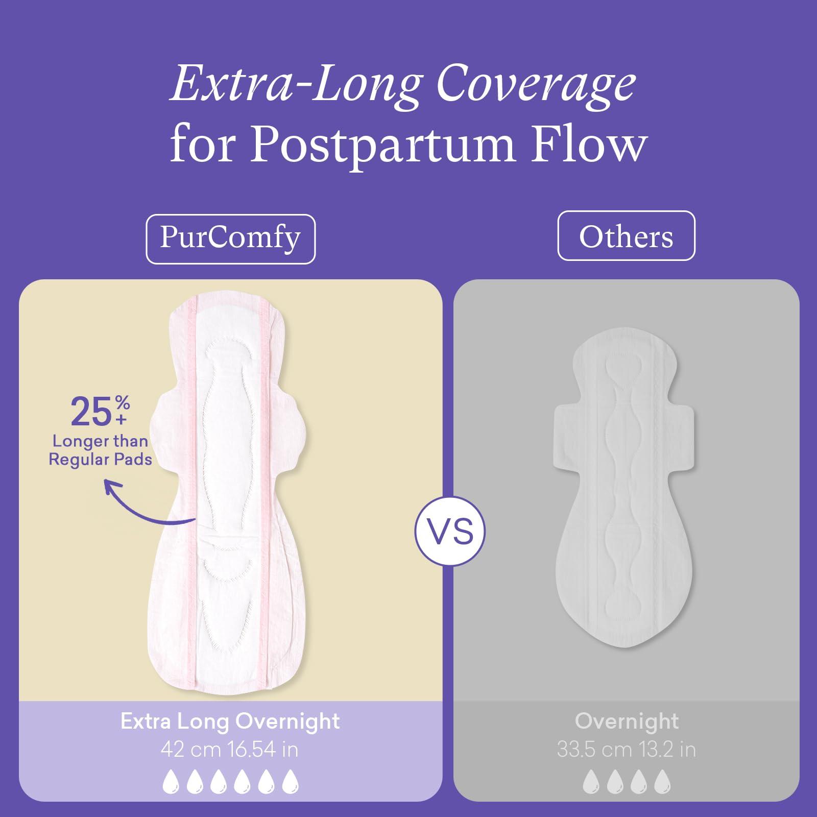 PurComfy PurComfy Premium Postpartum Pads with Wings Extra Long Maternity Pads Large Maximum Absorbency Post-partum Incontinence Pads Ultra Soft Heavy Flow Secure Leak Protection After Birth Pads, 24 Count